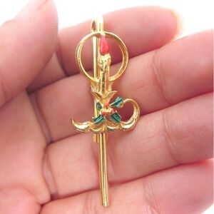 Vintage‎ Christmas Candle Gold Tie Clasp Clip
